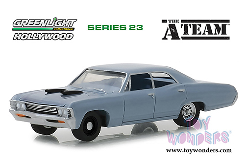 Greenlight - Hollywood Series 23 | The A-Team (TV Series, 1983-87) Chevrolet&reg; Impala&trade; Sedan (1967, 1/64 scale diecast model car, Silver Blue) 44830D/48