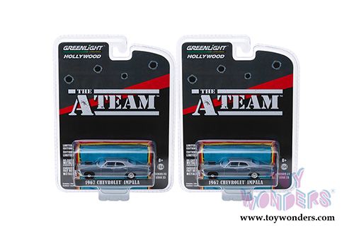Greenlight - Hollywood Series 23 | The A-Team (TV Series, 1983-87) Chevrolet&reg; Impala&trade; Sedan (1967, 1/64 scale diecast model car, Silver Blue) 44830D/48