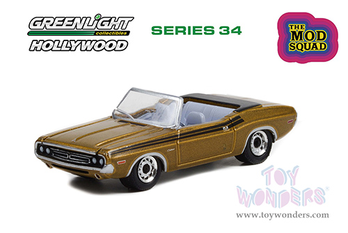 Greenlight - Hollywood Series 34 | Dodge Challenger 340 Convertible - The Mod Squad (1968-73 TV Series) (1971, 1/64 scale diecast model car, Gold) 44940A/48