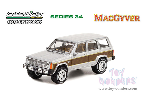 Greenlight - Hollywood Series 34 | Jeep&reg; Cherokee Wagoneer - MacGyver (1985-92 TV Series) (1986, 1/64 scale diecast model car, Silver/Wood) 44940C/48