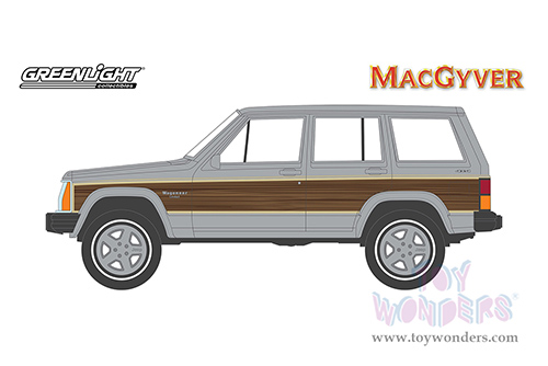 Greenlight - Hollywood Series 34 | Jeep&reg; Cherokee Wagoneer - MacGyver (1985-92 TV Series) (1986, 1/64 scale diecast model car, Silver/Wood) 44940C/48