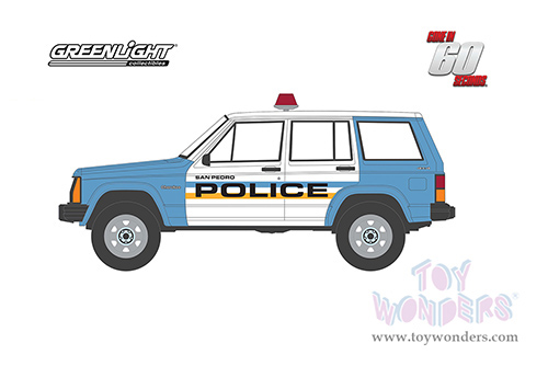 Greenlight - Hollywood Series 36 | Jeep&reg; Cherokee "San Pedro Police" "Gone in Sixty Seconds" (2000) Movie (1995, 1/64 scale diecast model car, Light Blue and White) 44960E/48