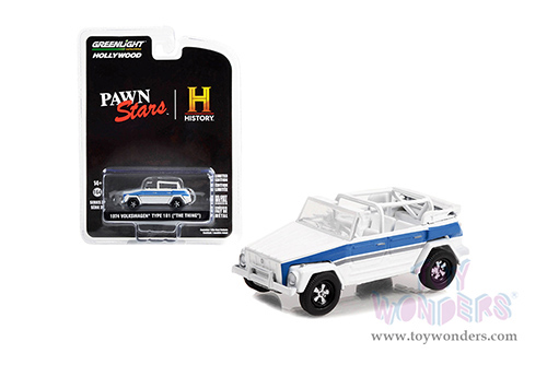 Greenlight - Hollywood Series 37 | Volkswagen Thing (Type 181) "Pawn Stars" (2009-Current) TV Series (1974, 1/64 scale diecast model car, White with Blue Stripes) 44970C/48