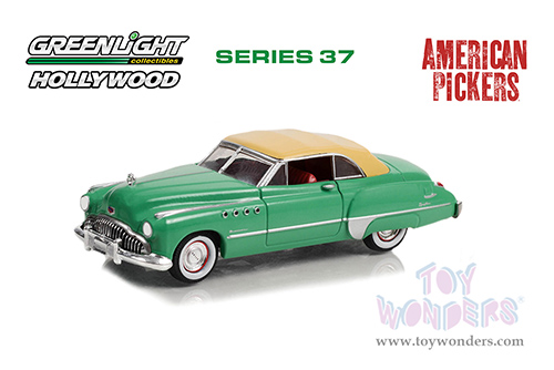 Greenlight - Hollywood Series 37 | Buick Roadmaster Convertible "American Pickers" (2010-Current) TV Series (1949, 1/64 scale diecast model car, Green with Tan Soft Top) 44970D/48