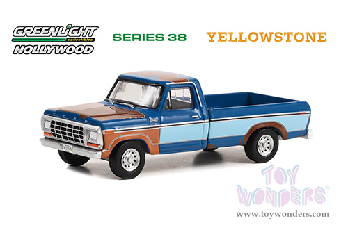 Greenlight - Hollywood Series 38 | Ford F-250 Pickup Truck (Rusted) "Yellowstone" (2018-Current) TV Series (1978, 1/64 scale diecast model car, Blue and Light Blue Two-Tone) 44980E/48
