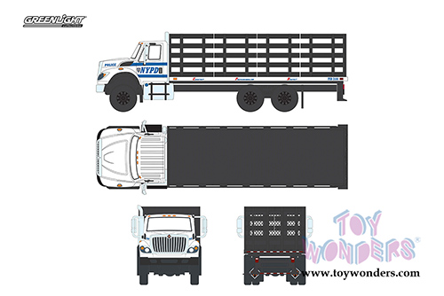 Greenlight - S.D. Trucks Series 3 | New York City Police Department (NYPD) - International&reg; WorkStar&reg; Platform Stake Truck (2017, 1/64 scale diecast model car, White/Black) 45030B/48