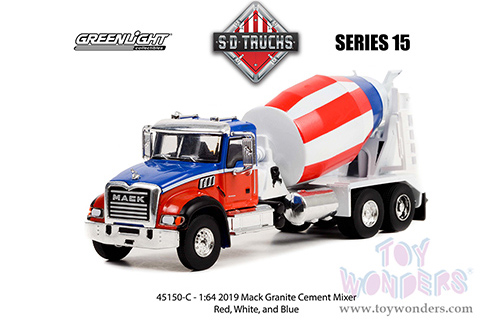 Greenlight - S.D. Trucks Series 15 | Mack&reg; Granite Cement Mixer (2019, 1/64 scale diecast model car, Blue/Red) 45150C/48