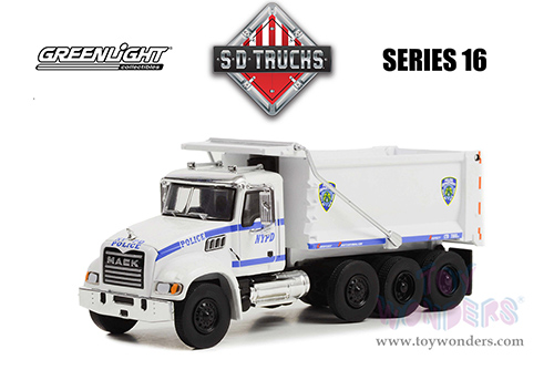Greenlight - S.D. Trucks Series 16 | Mack&reg; Granite Dump Truck "NYPD (New York City Police Dept)" (2019, 1/64 scale diecast model car, White) 45160B/48