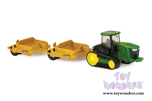 Tomy John Deere - 9560RT Tractor with Scrapers (1/64 scale diecast model car, Green/Yellow) 45444