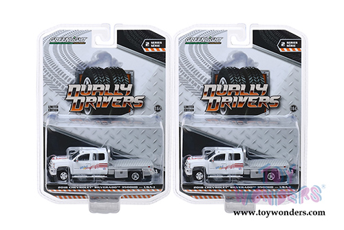 Greenlight - Dually Drivers Series 2 | Chevrolet&reg; Silverado 3500 Dually Flatbed - USA-1 (2018, 1/64 scale diecast model car, White) 46020B/48