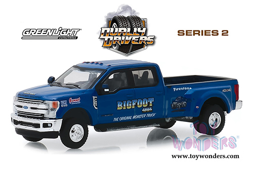 Greenlight - Dually Drivers Series 2 | Ford F-350 Lariat Pickup Truck Bigfoot #1 The Original Monster Truck (2019, 1/64 scale diecast model car, Blue) 46020E/48