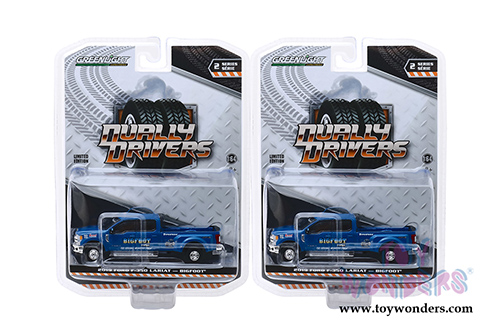 Greenlight - Dually Drivers Series 2 | Ford F-350 Lariat Pickup Truck Bigfoot #1 The Original Monster Truck (2019, 1/64 scale diecast model car, Blue) 46020E/48