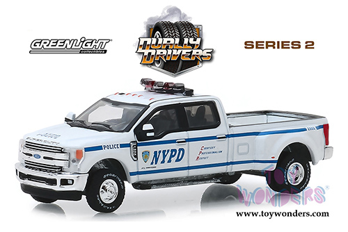 Greenlight - Dually Drivers Series 2 | Ford F-350 Lariat Pickup Truck New York City Police Dept NYPD (2019, 1/64 scale diecast model car, White) 46020F/48