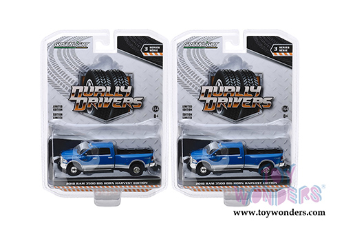 Greenlight - Dually Drivers Series 3 | Dodge Ram 3500 Big Horn Harvest Edition Dually Service Pickup Truck (2018, 1/64 scale diecast model car, Blue) 46030D/48
