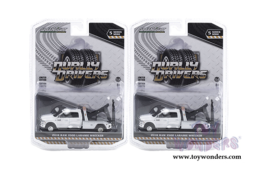 Greenlight - Dually Drivers Series 5 | Ram 3500 Laramie Wrecker Tow Truck (2018, 1/64 scale diecast model car, Bright White) 46050C/48