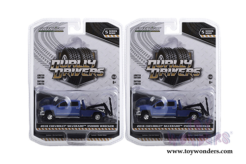 Greenlight - Dually Drivers Series 5 | Chevrolet&reg; Silverado 3500 Dually Wrecker Tow Truck (2018, 1/64 scale diecast model car, Blue) 46050D/48