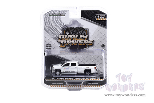 Greenlight - Dually Drivers Series 6 | Chevrolet&reg; Silverado 3500 Dually 101 Running Indy 500 Pickup Truck - PennGrade Motor Oil (2017, 1/64 scale diecast model car, White) 46060A/48