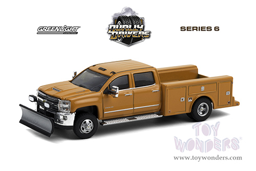 Greenlight - Dually Drivers Series 6 | Chevrolet&reg; Silverado 3500 Dually Service Bed with Snow Plow Pickup Truck (2018, 1/64 scale diecast model car, Tangier Orange) 46060B/48