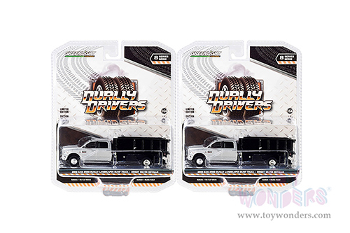 Greenlight - Dually Drivers Series 8 | Ram 3500 Dually Landscaper Dump Truck (2018, 1/64 scale diecast model car, Silver/Black) 46080E/48