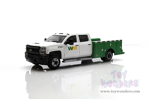 Greenlight - Dually Drivers Series 10 | Chevrolet® Silverado 3500HD Dually Service Truck - Waste Management (2018, 1/64 scale diecast model car, White and Green) 46100C/48