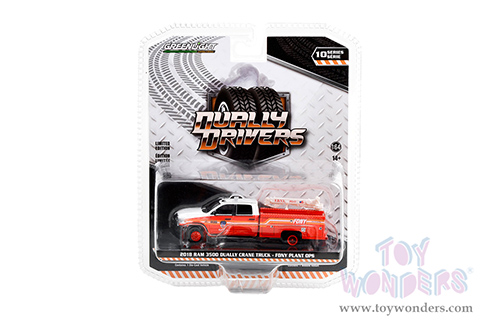 Greenlight - Dually Drivers Series 10 | Ram 3500 Dually Crane Truck - FDNY (Fire Department of the City of New York) Plant Ops (2018, 1/64 scale diecast model car, Red and White with Stripes) 46100D/48