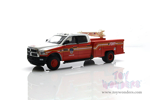 Greenlight - Dually Drivers Series 10 | Ram 3500 Dually Crane Truck - FDNY (Fire Department of the City of New York) Plant Ops (2018, 1/64 scale diecast model car, Red and White with Stripes) 46100D/48