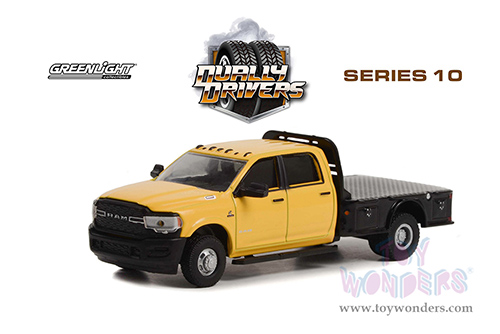 Greenlight - Dually Drivers Series 10 | Ram 3500 Tradesman Dually Flatbed Truck Construction (2020, 1/64 scale diecast model car, Yellow and Black) 46100F/48