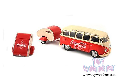 Motor City Coca-Cola - Volkswagen Samba Bus with Trailer (1/43 scale diecast model car, Red) 467433