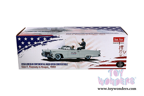 Sun Star - Lincoln Continental MKIII Open Convertible with John F. Kennedy and Driver Figures (1958, 1/18 scale diecast model car, White) 4707