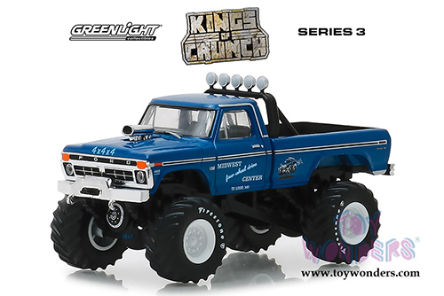 Greenlight - Kings of Crunch Series 3 | Ford F-250 Monster Truck - Midwest Four Wheel Drive Center (1974, 1/64 scale diecast model car, Blue) 49030A/48