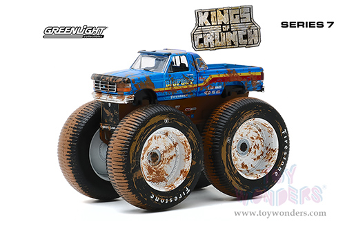 Greenlight - Kings of Crunch Series 7 | Ford F-250 Monster Truck - Bigfoot #7 (Dirty Version)(1996, 1/64 scale diecast model car, Blue) 49070F/48