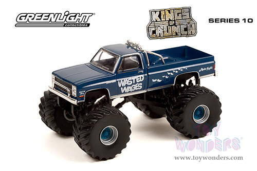 Greenlight - Kings of Crunch Series 10 | Chevrolet&reg; Silverado Monster Truck - Wasted Wages (1987, 1/64 scale diecast model car, Blue) 49100D/48