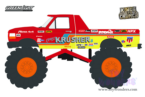 Greenlight - Kings of Crunch Series 10 | Ford F-250 Monster Truck - Krimson Krusher II (1993, 1/64 scale diecast model car, Red/Yellow) 49100F/48