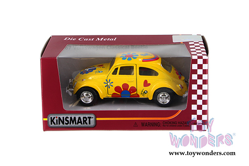 Kinsmart - Volkswagen Beetle Hard Top w/ Decals (1967, 1/32 scale diecast model car, Yellow) 5057FWYL