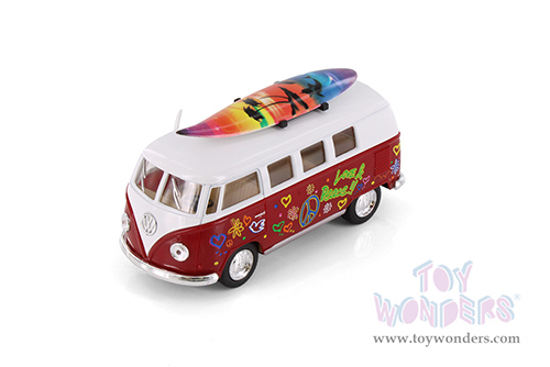 5060DFS Kinsmart 1962 Volkswagen Classic Bus with Surfboard Red Diecast Model Car