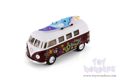 5060DFS Kinsmart 1962 Volkswagen Classic Bus with Surfboard Brown Diecast Model Car