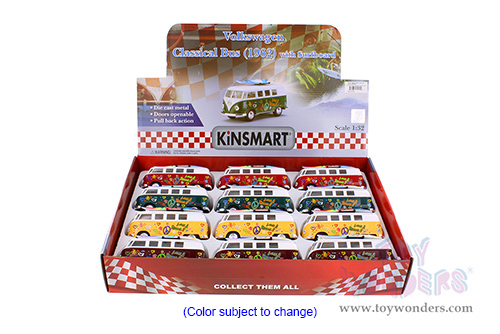 5060DFS Kinsmart 1962 Volkswagen Classic Bus with Surfboard Diecast Model Car Display Box Package