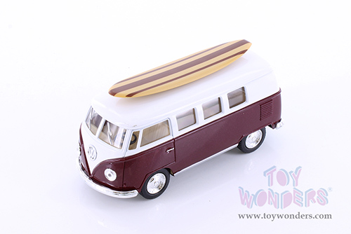 5060DS1 Kinsmart 1962 Volkswagen Classic Bus with Surfboard Burgundy Diecast Model Car