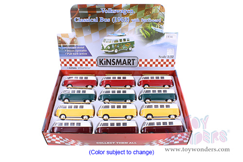 5060DS1 Kinsmart 1962 Volkswagen Classic Bus with Surfboard Diecast Model Car Display Box Package