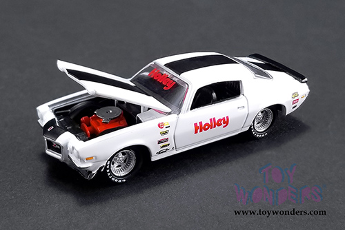 Greenlight/ACME - Holley Speed Shop | 1967 Chevrolet&reg; Ramp Truck with 1971 Chevrolet&reg; Camaro&reg; Z/28 (1/64 scale diecast model car, Turquoise/White) 51247