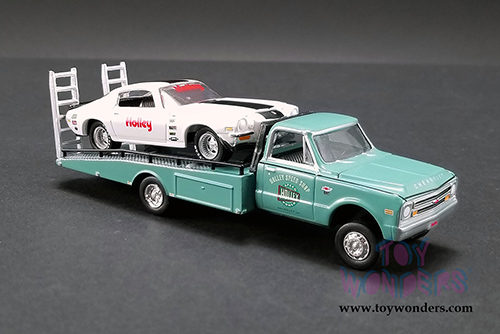Greenlight/ACME - Holley Speed Shop | 1967 Chevrolet&reg; Ramp Truck with 1971 Chevrolet&reg; Camaro&reg; Z/28 (1/64 scale diecast model car, Turquoise/White) 51247