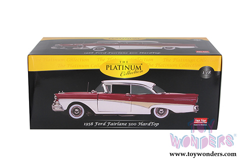 Sun Star Platinum - Ford Fairlane 500 Hard Top (1958, 1/18 scale diecast model car, Colonial White/Torch Red) 5274
