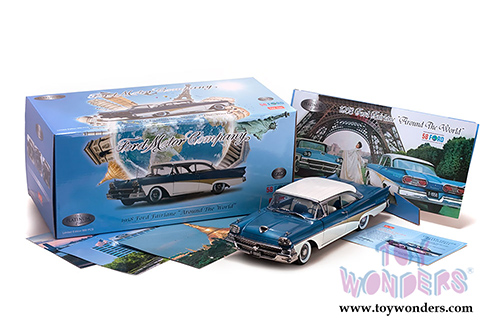 Sun Star Platinum - Ford Fairlane "Around The World" Hard Top (1958, 1/18 scale diecast model car, Colonial White/Silverstone Blue) 5283