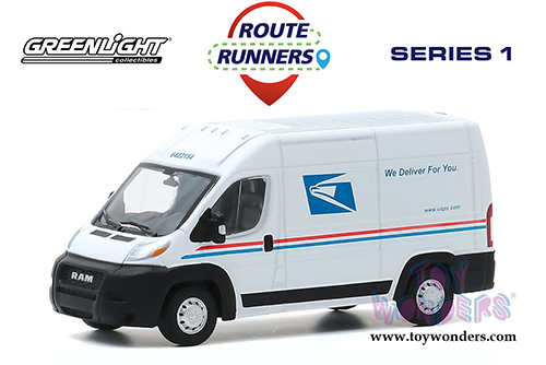 Greenlight - Route Runners Series 1 | Ram Promaster® Cargo Van United States Postal Service (USPS) (2019, 1/64 scale diecast model car, White) 53010F/48