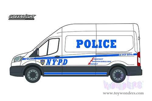 Greenlight - Route Runners Series 3 | Ford Transit LWB High Roof Van "NYPD" (New York City Police Department) (2015, 1/64 scale diecast model car, White) 53030A/48