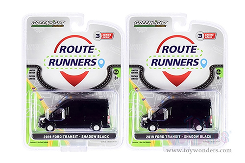 Greenlight - Route Runners Series 3 | Ford Transit LWB High Roof Van (2019, 1/64 scale diecast model car, Shadow Black) 53030C/48