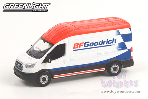 Greenlight - Route Runners Series 4 | Ford Transit LWB High Roof Van "BFGoodrich" (2017, 1/64 scale diecast model car, White/Blue/Red top) 53040B/48