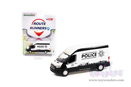 Greenlight - Route Runners Series 4 | Ford Transit LWB High Roof Van with Graphics "Las Vegas Metropolitan Police Digital Investigations" (Nevada) (2019, 1/64 scale diecast model car, White/Black) 53040E/48