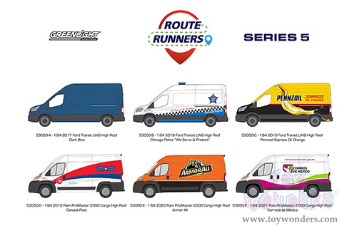 Greenlight - Route Runners Series 5 (1/64 scale diecast model car, Asstd.) 53050/48