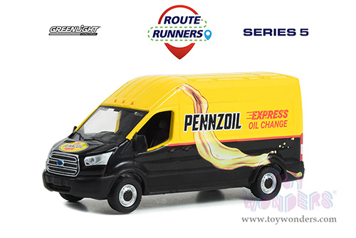 Greenlight - Route Runners Series 5 | Ford Transit LWB High Roof Van "Pennzoil Express Oil Change" (2019, 1/64 scale diecast model car, Yellow and Black) 53050C/48